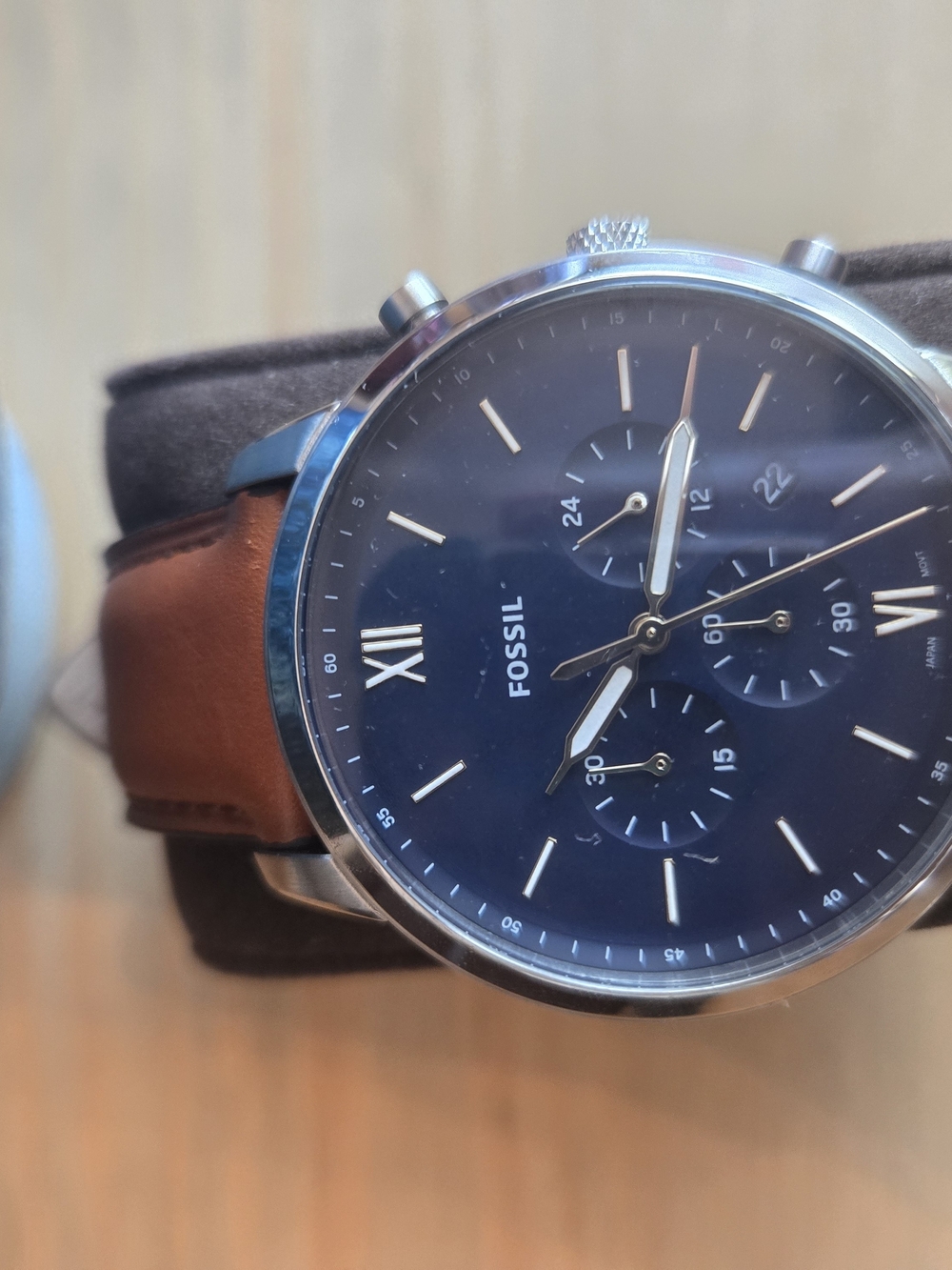 Fossil Men's Brown Leather Strap Watch with Navy Dial